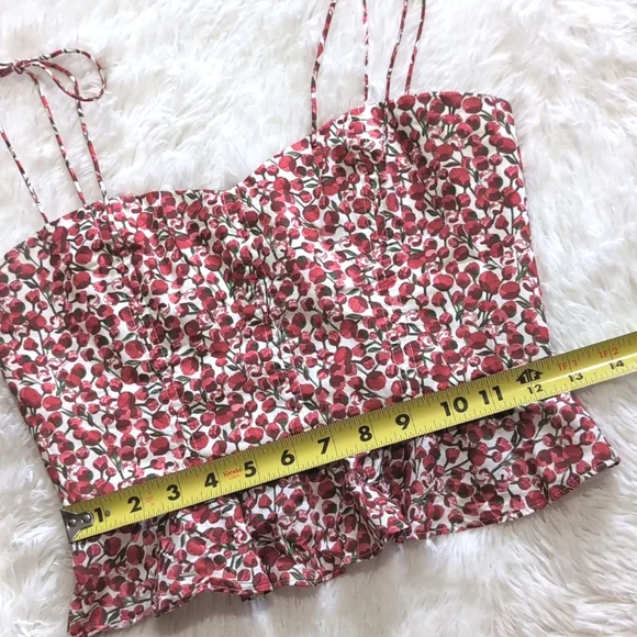 J. Crew Red Roses Cropped Bustier Peplum Top in Eliza Liberty Fabric - Picture 10 of 13